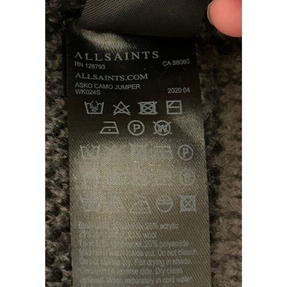 AllSaints Women's Asko Camo Jumper Dark Gray Wool Blend Sweater - Size Medium - Picture 5 of 6